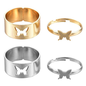 4pcs/set Opening Ring Set  Metal Adjustable Initials Geometry Alphabet Female Creative Finger Punk Rings Gothic Party Jewelry daiiibabyyy